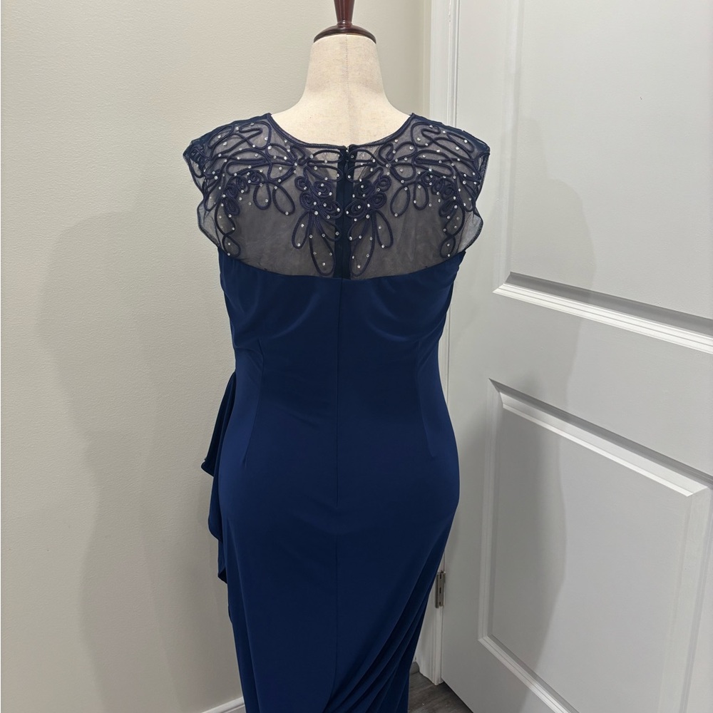 Blue Ruched Maxi Gown V-Neck Sleeveless - Picture 2 of 2
